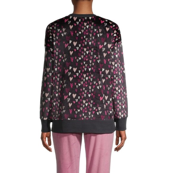 new PJ Pajama Top black w pink hearts velour size XLARGE 16 18 soft warm - Picture 4 of 6